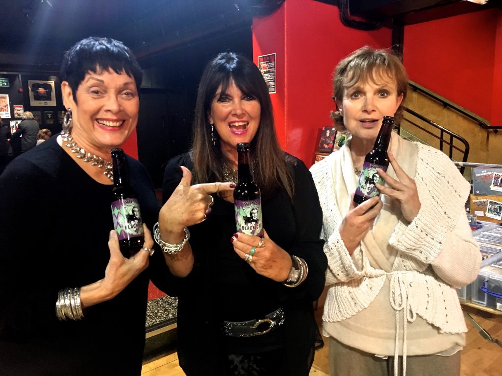 Hammer's leading ladies Martine Beswick, Caroline Munro and Madeline Smith give their best cover girl pose with bottles of Black Cat VPA
